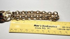 7” Vintage 9ct Yellow Gold Sweetheart Bracelet Garnet Sun Padlock Clasp 28.7g