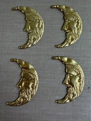 Vintage Brass Crescent Moon Face Stampings 31mm Celestial Jewelry Findings Lot o