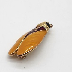 Vintage Signed Enamel Cicada Brooch Gold Tone Amber Burgundy Figural Insect Pin