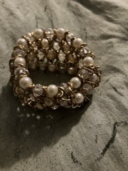 Faux Pearl Jewelry Set 4 Row Cowl Necklace Wide Cuff Bracelet Heavy Glass Beads