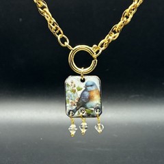 Hard to Find BLUEBIRD of Happiness, Vtg Gold Plated Rope Chain Necklace, OOAK