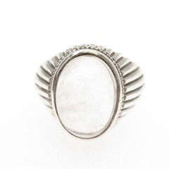 925 Sterling Silver Vintage Real Clear Quartz Modernist Oxidized Ring Size 9.75