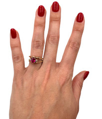 VICTORIAN ANTIQUE 10K SOLID GOLD FLIP RING S6.25 SYNTHETIC RED RUBY FAUX DIAMOND