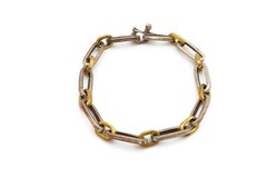 Vintage Taxco Mexico Sterling Silver 925 & Brass Oval Link Bracelet 7.75″