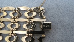 Monet Fantasy Link Bracelet Gold Tone Safety Chain 2 Wide Link 7.5″ Long Runway