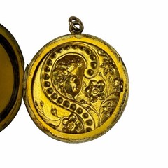 Antique Art Nouveau S&BL Co Gold Filled Locket Woman Profile Rhinestone Paste