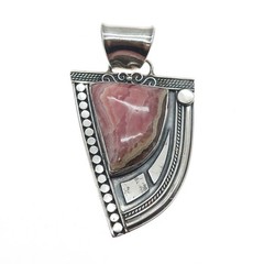 925 Sterling Silver Vintage Real Rhodochrosite Modernist Heavy 41.4g Pendant
