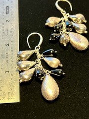 Vintage 925 Italy Dangling Pear Shaped Sterling Silver & Black Onyx Earrings