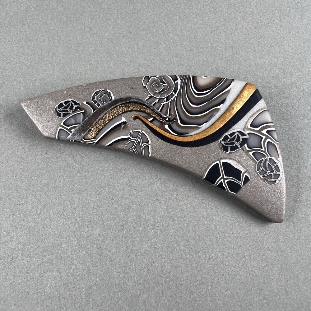 Vintage Abstract Design Brooch Polymer Clay q3z