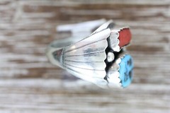 VINTAGE MEN’S INDIAN NATIVE AM STERLING SILVER 925 TURQUOISE CORAL RING 9.75