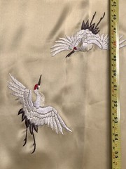 Scarf/Shawl 100% silk, with 2 needlework cranes, approx. 59” x approx. 13 1/2” w