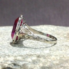Vintage Man-Made Pink Ruby & Tri-Color 10K Gold Ladies Handmade Ring