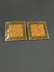 Speckled Enamel Square Earrings Post Pierced Yellow Multi Gold Tone 1.50″