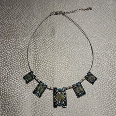 Vintage Czechoslovak Enamel Necklace | Turquoise Glass, 1980s Modernist 39 cm +