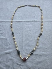 Vintage Stone And Carved Bovine Bone Beaded Necklace 32″