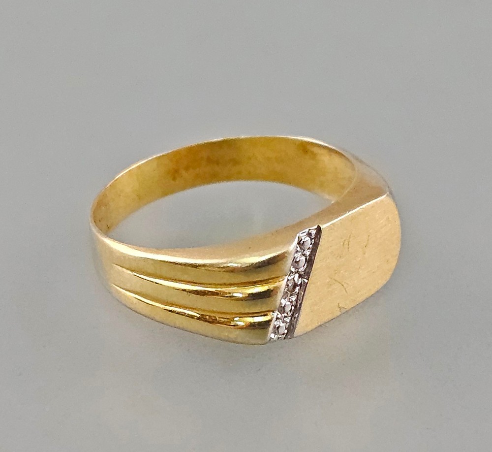 Vintage Siegel Ring 585 Yellow/White Gold Diamond Gr. 62 (19,7 mm Ø)