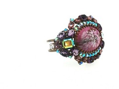 Vintage Husár D Czech Glass Rhinestone Bracelet – Pink Cabochon Statement Signed