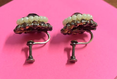 VTG Earrings Simulated Amethyst Brilliant Cut Faux Pearl Screw Back Renaissance