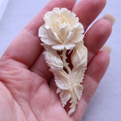 Antique Vintage Carved Cow Bone Rose Brooch Flowers – NO TARIFF