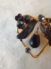 Vintage Rhinestone Faux Enamel Floral Heart 1 1/2″ Brooch Stamped Made Austria