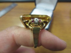 Vintage 14KT Solid Yellow Gold Huge (26mm x 17mm) Yellow Topaz Ring w/ Ruby & Di