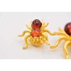 Vintage Spider Pin Lapel Tac Set Brushed Gold Tortoise Halloween NOS 1980s BinA7