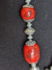 Antique Red Stone Silver-tone Yemeni Warrior Necklace Brass Finish History Art