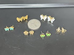 Vintage Butterfly Earrings Filigree Open Pierced Colorful Lot 6 Dainty Small See