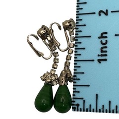 Vintage Signed Kramer Green Faux Jade Teardrop Necklace Earrings Set Rhinestones