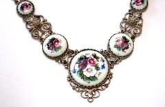 Vintage Unique Russian Enamel Hand Painted Jewelry Set Earrings & Necklace #29a