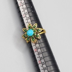 BOHO VINTAGE STYLE AGED GOLD WOMEN’S RING SZ 8.5 GREEN AND TURQUOISE