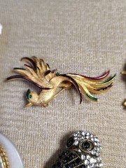 Vintage 20 Brooch Pendant Ring Metal Gold Silver Tone Rhinestone