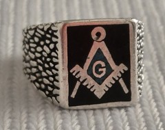 Vintage Freemason Men’s 9.25 Textured Sterling Ring Turquoise/ Enamel Size 11