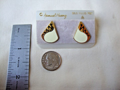 VINTAGE SAMUEL HUANG DESIGNER CLOISONNE RETRO MOD BLACK & WHITE STUD EARRINGS