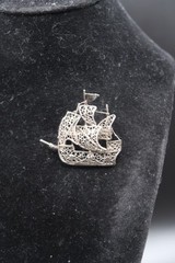 Vtg Brooch Pin Silver 800 Filigree Galleon Masted Ship Brooch Exquisite Detail