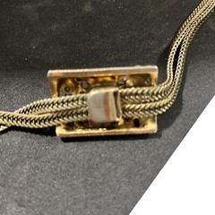 Vtg Selro Selini Necklace Jeweled Slide & Figural Faces Herringbone Chain 25”