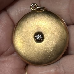Victorian 9.9g Round Matte Gold Filled Locket Pendant Photo C Co Stamp CZ Stone