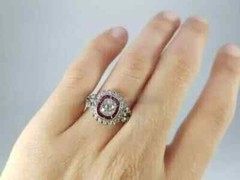 3.00 Ct Art Deco Style Lab Created Diamond & Ruby Halo Wedding 925 Silver Ring