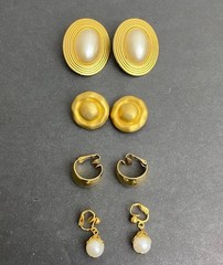 Vintage Bold Retro 1990’s Enamel Clipon Earring Lot 4 Pair Gold Tone Faux Pearl