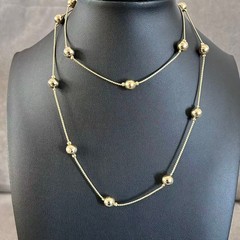 Vintage Gold Tone Ball Bead Station Necklace Long Single Strand Chain 28″