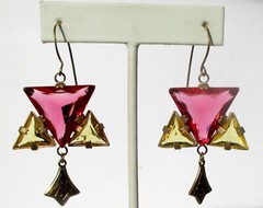 Pair of Antique Art-Deco Raspberry & Citrine Colored Crystal Earrings