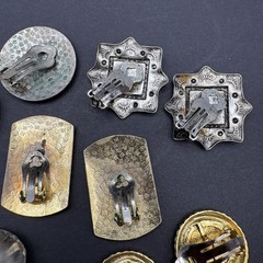 Vintage Clip-On Earring Lot 6 Pairs Enamel Faux Stone Mixed Styles Flowers