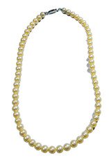 VTG SIGNED JAPAN 16.5 CHOKER silver tone metal cream faux pearl strand Necklace