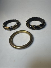 3 VTG BLACK BONED HORN w/BRASS /GOLD INLAIDED BANGLE BRACELETS