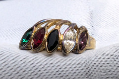 VTG Designer Lind 14K Gold Plate H.G.E. 5 Birthstones Ring Gemstones – Size 7