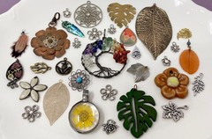 Lot Vtg & Modern Flower Leaf Pendants Findings Jewelry Craft Art Repurpose 1