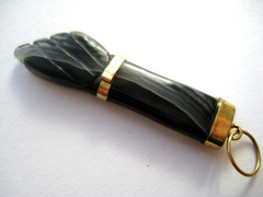 VINTAGE Victorian Carved Good Luck FIGA~SMOKY QUARTZ Charm Pendant