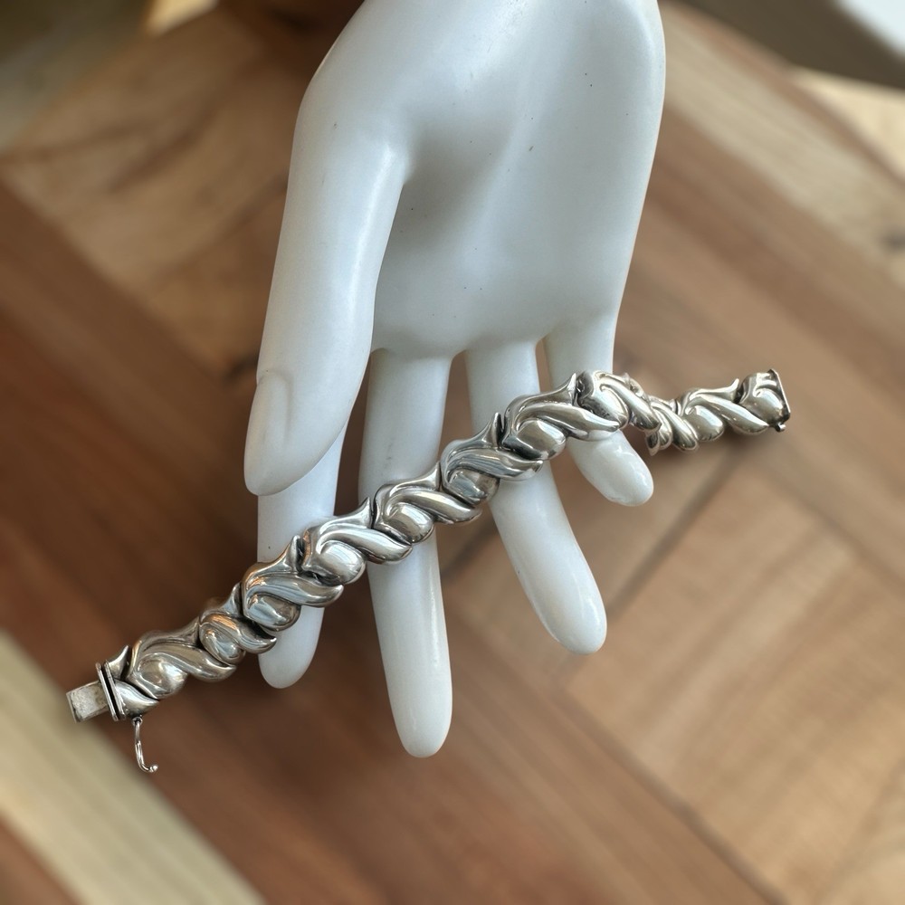 Vintage Italy Link Bracelet 7 Inch Modernist Floral Petal 925 Sterling 19.0g