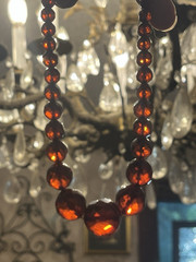 Vintage, Art Deco, Cherry Amber, Faceted Bakelite 15″ Necklace-Simi Tested