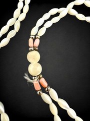 Antique Art Deco Mother of Pearl Angel Skin Coral Sautoir Necklace Fringe Tassel